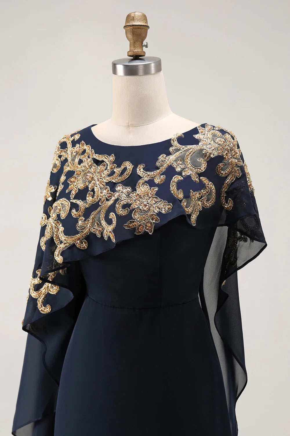 Glamorous A-Line Scoop Neck Cape-Sleeve Zip Back Long Mother of the Bride Dresses