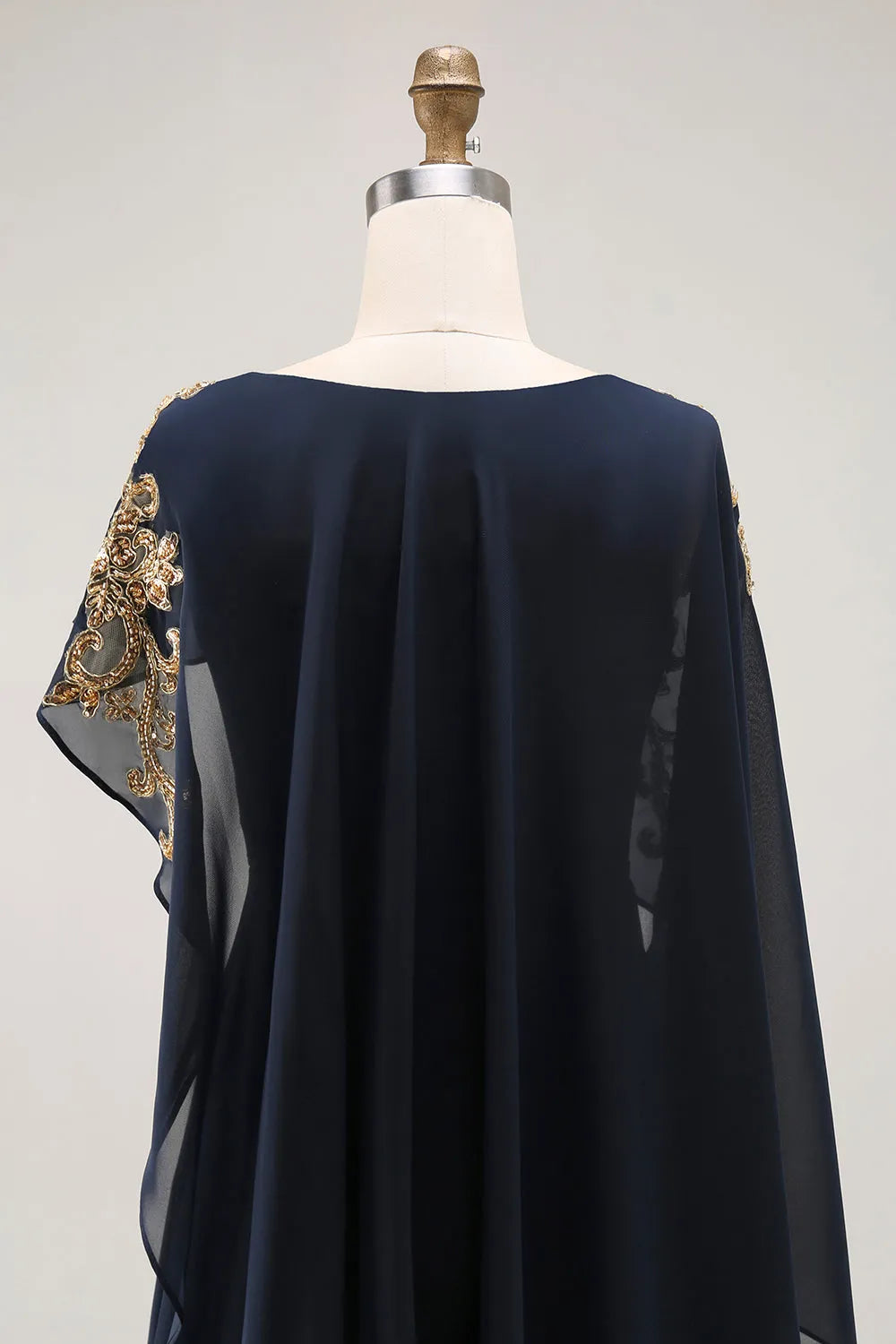 Glamorous A-Line Scoop Neck Cape-Sleeve Zip Back Long Mother of the Bride Dresses