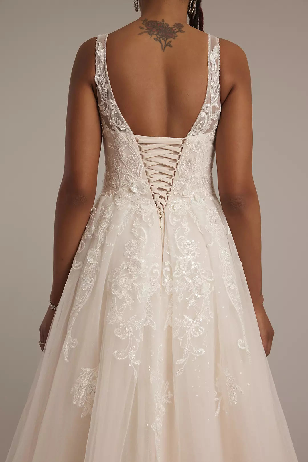Glamorous A-Line Spaghetti Strap Sleeveless Lace Up Back Long Wedding Dresses