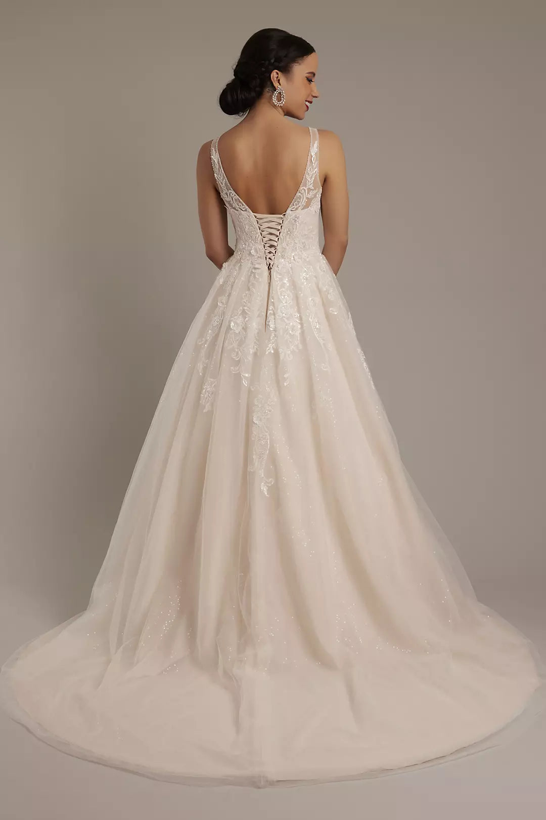 Glamorous A-Line Spaghetti Strap Sleeveless Lace Up Back Long Wedding Dresses
