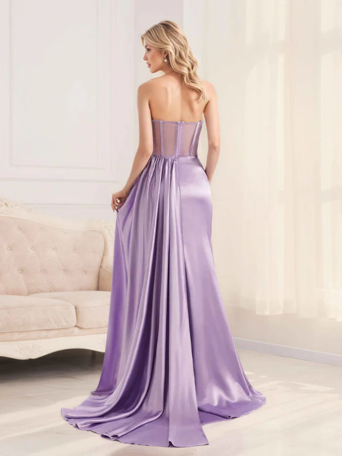 Glamorous A-Line Sweetheart Neck Sleeveless Open-Back Chapel-Train Prom Dresses
