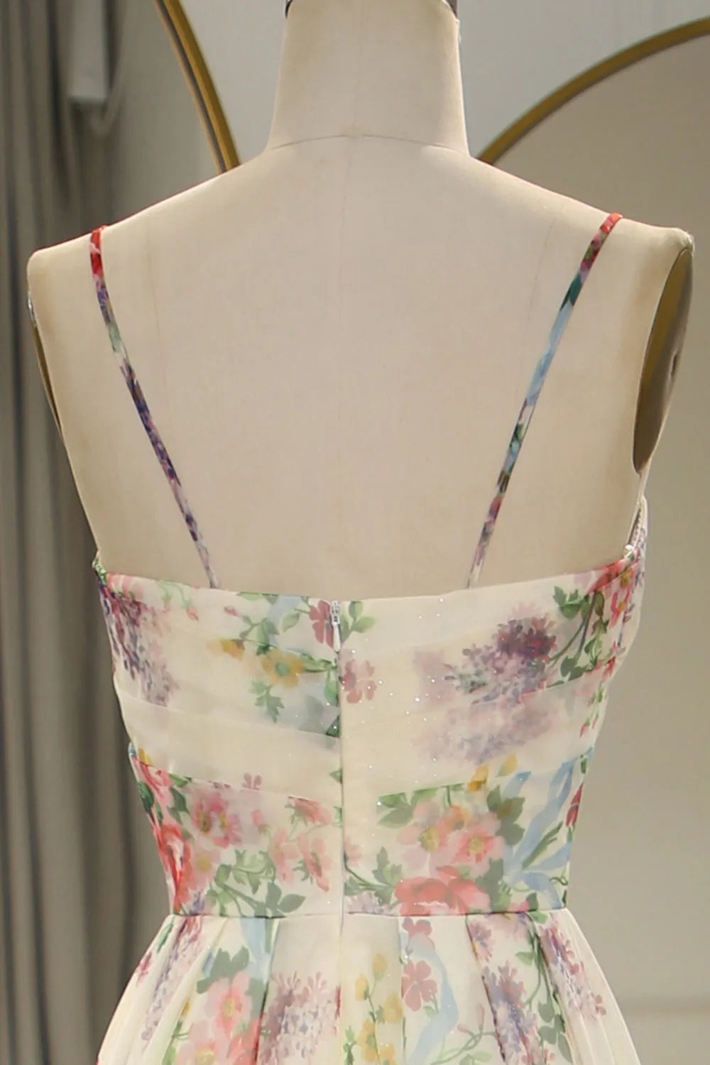 Glamorous A-Line Sweetheart Neck Spaghetti Strap Watercolor Floral High Slit Sweep/Brush Train Prom Dress