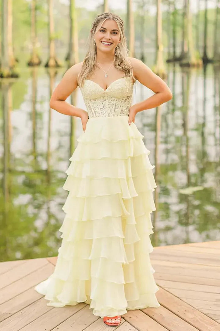 Glamorous A-Line Sweetheart Strapless Sleeveless Corset Lace-Up Floor-Length Prom Dress with Slit