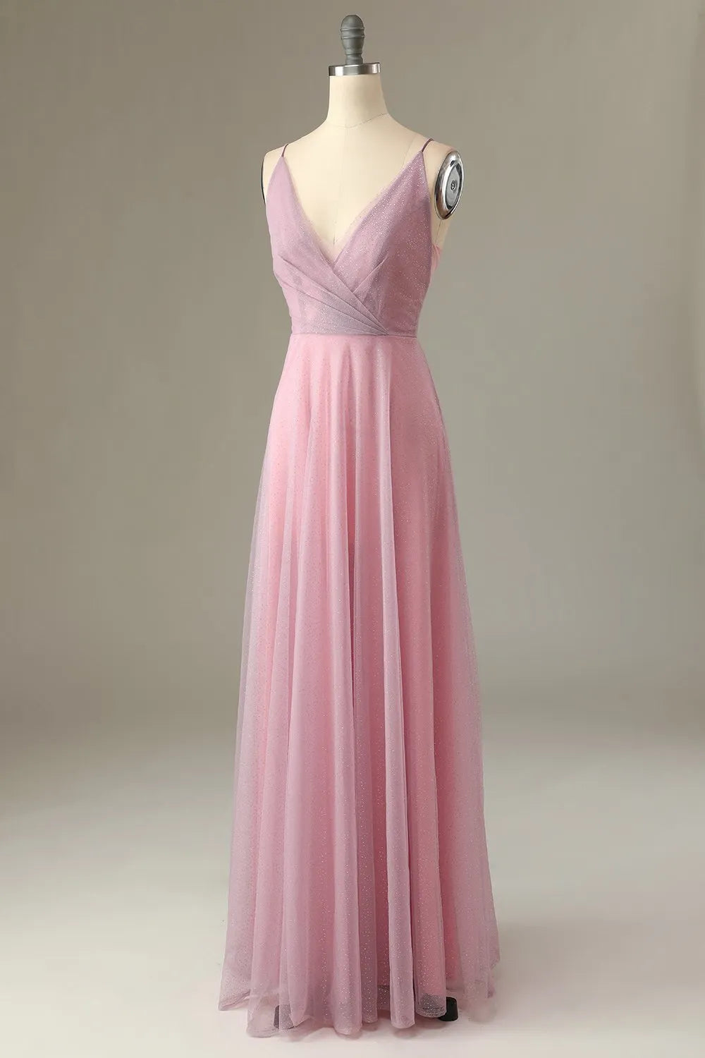 Glamorous A-Line V-Neck Spaghetti-Sleeve Zip Back Long Bridesmaid Dresses