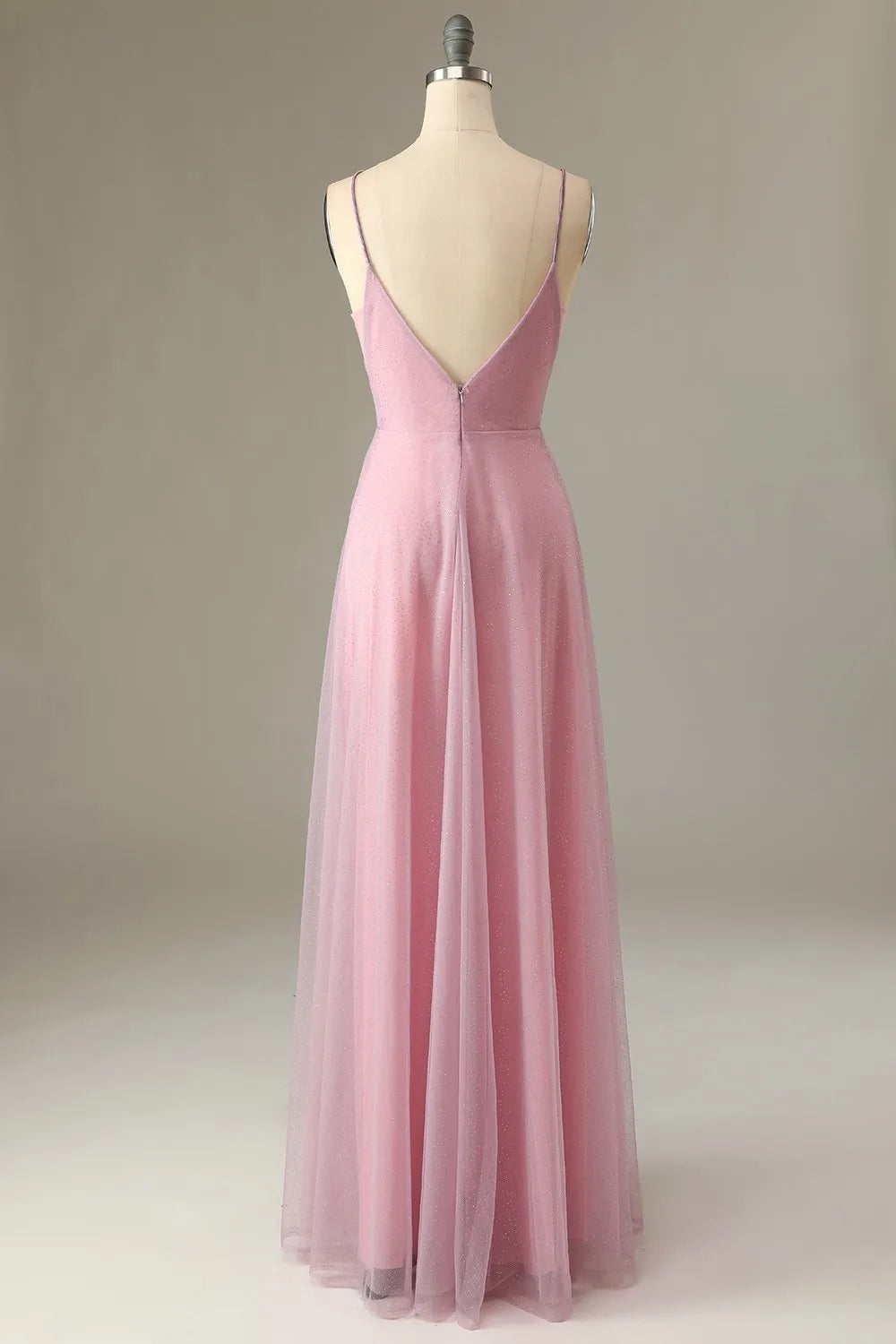 Glamorous A-Line V-Neck Spaghetti-Sleeve Zip Back Long Bridesmaid Dresses