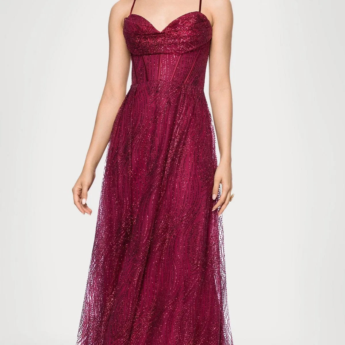 Glamorous A Line Sweetheart Neck Spaghetti Strap Sequin Mesh Floor Length Prom Dresses