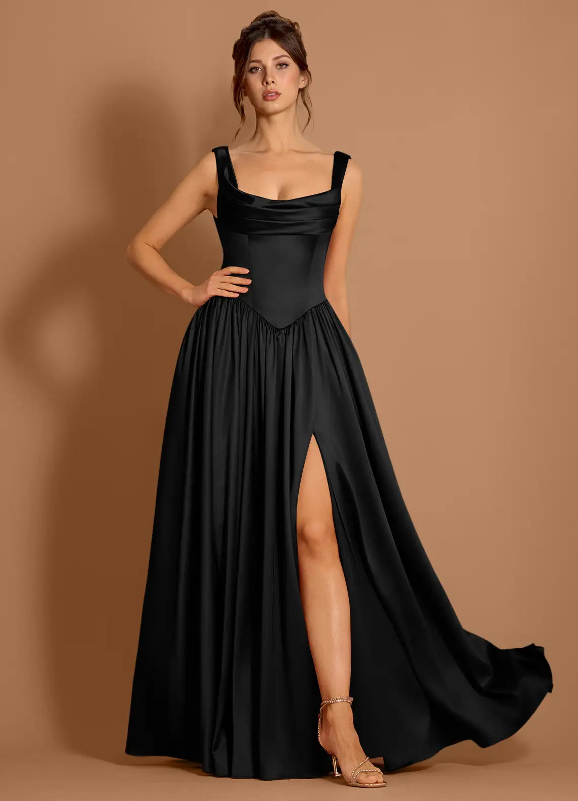 Glamorous Ball Gown Square Neck Sleeveless Lace-Up Back Floor-Length Prom Dresses