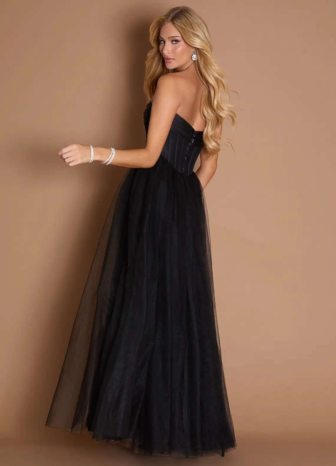 Glamorous Ball Gown Strapless Sleeveless Button Back Floor-Length Prom Dresses