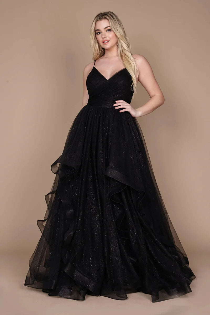 Glamorous Ballgown Deep V Thin Strap Open Back Floor-Length Prom Plus Size Dresses
