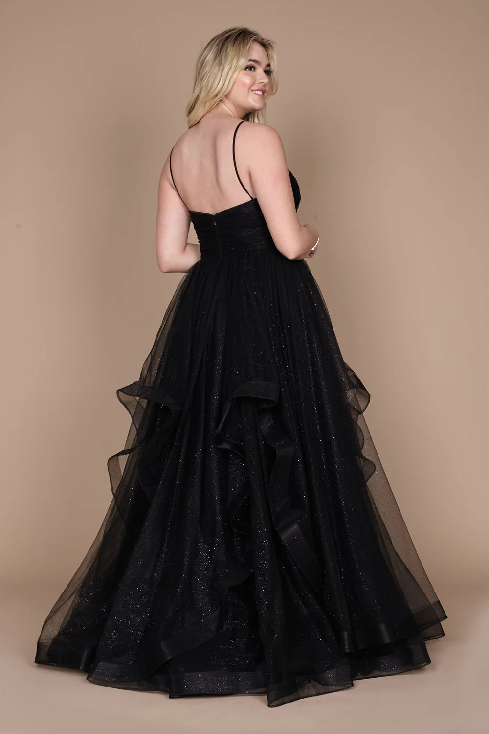 Glamorous Ballgown Deep V Thin Strap Open Back Floor-Length Prom Plus Size Dresses