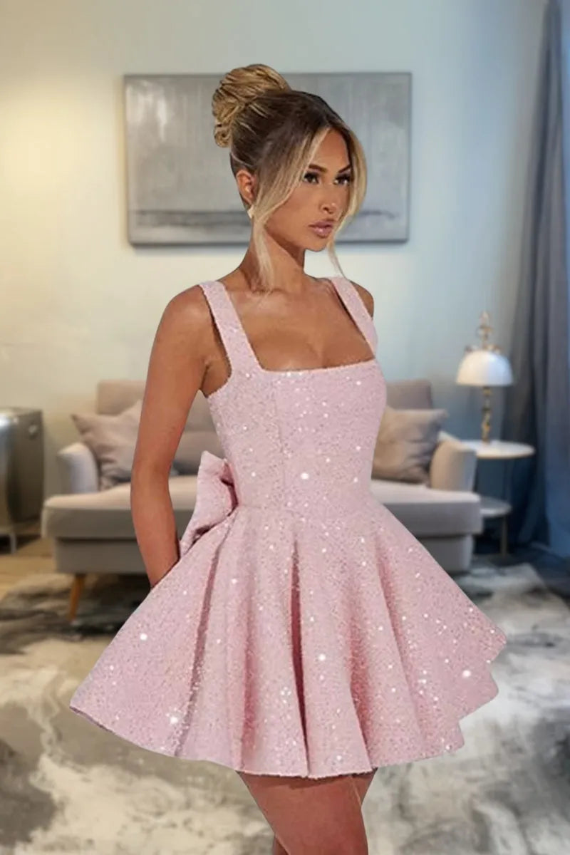 Glamorous Ballgown Square Neck Spaghetti Strap Zipper Back Short Homecoming Dresses