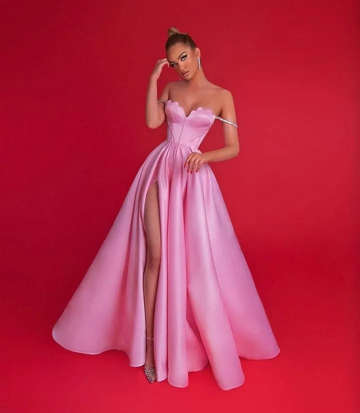 Glamorous Ballgown Sweetheart Neck Off Shoulder Open Back Floor Length Party Dresses
