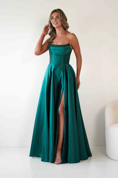 Glamorous Ballgown Sweetheart Strapless Embellished-Bodice Lace-Up-Back Floor-Length Formal Prom Dresses