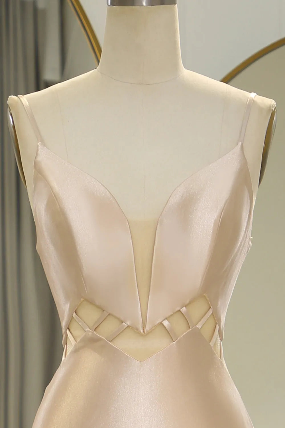 Glamorous Champagne Mermaid Plunging V-Neck Spaghetti Straps Back Zip Floor-Length Long Prom Dress