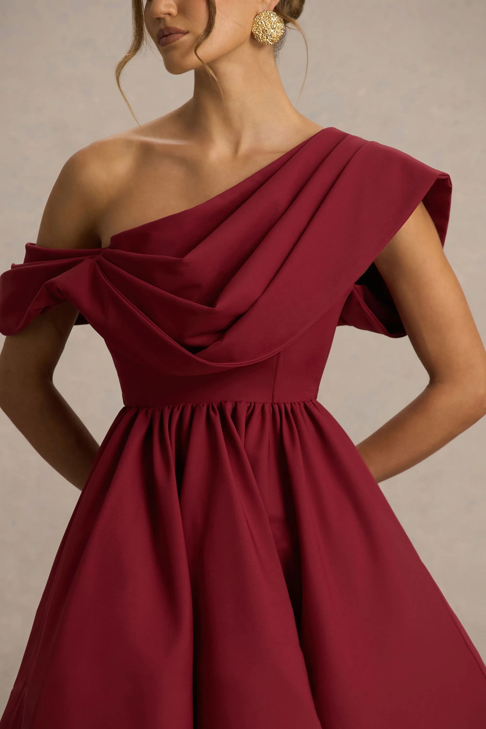 Glamorous Fit-and-Flare One-Shoulder Ruffled-Sleeve Zip Back Short Homecoming Dresses