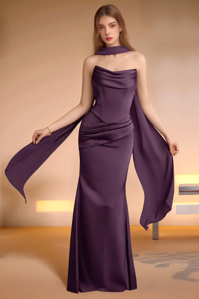 Glamorous Mermaid Cowl Neck Halter Strap Lace Up Back Floor Length Bridesmaid Dresses