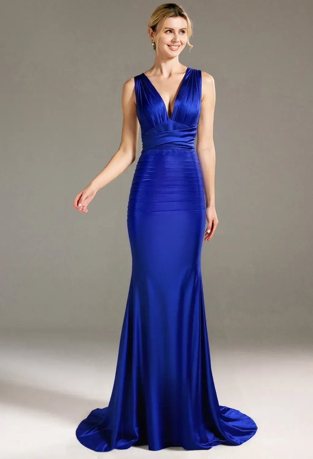 Glamorous Mermaid Deep V Sleeveless Cross-Back Floor-Length Evening Dresses