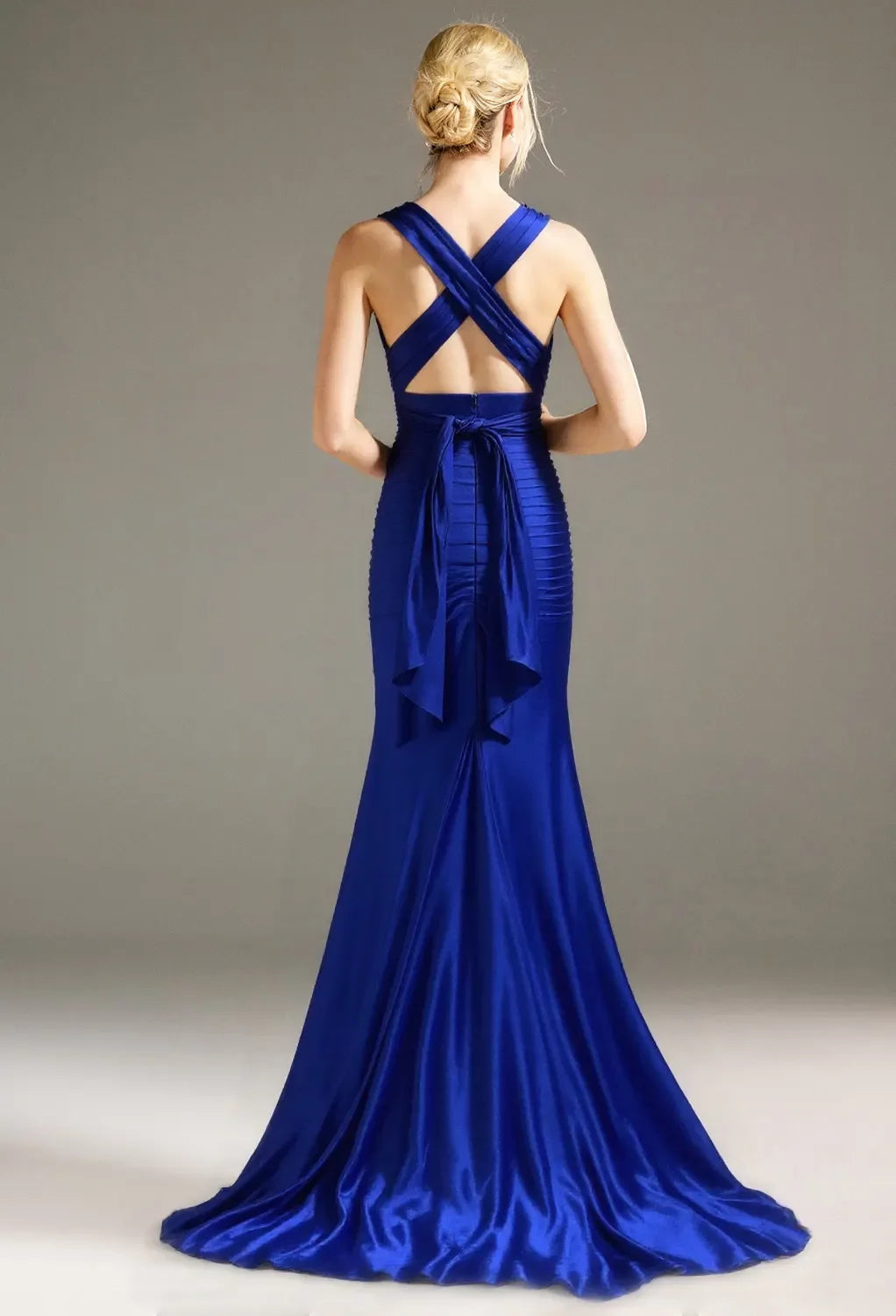 Glamorous Mermaid Deep V Sleeveless Cross-Back Floor-Length Evening Dresses
