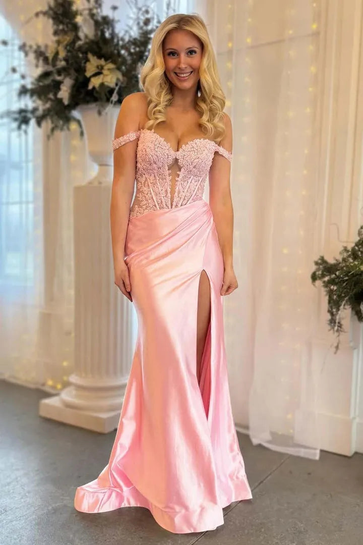 Glamorous Mermaid Off-Shoulder Sleeveless Ruched-Back Floor-Length Prom Dress