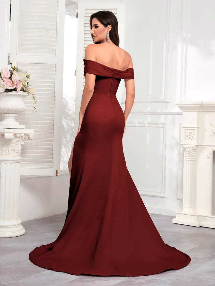 Glamorous Mermaid Off-The-Shoulder Sleeveless Open-Back Chapel-Train Prom Dresses
