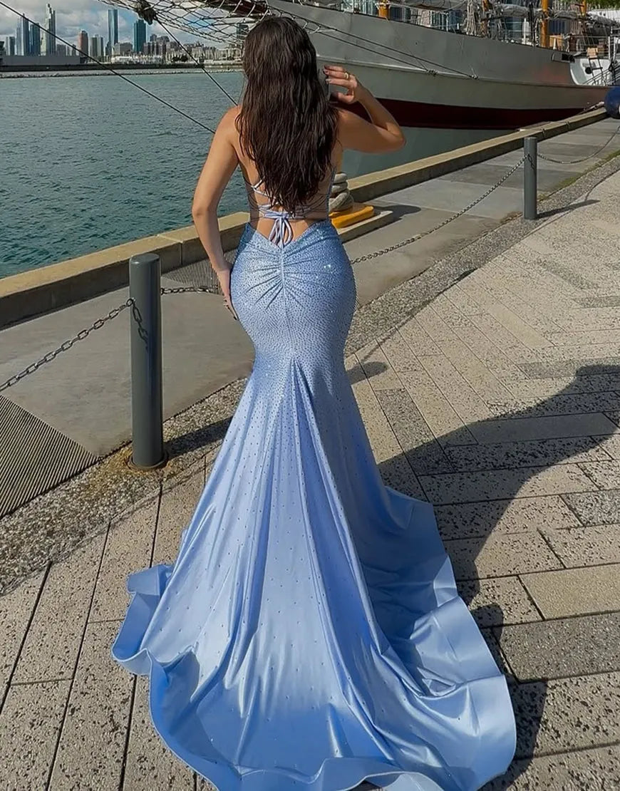 Glamorous Mermaid Spaghetti-Strap Sequin Floor-Length Prom Dress