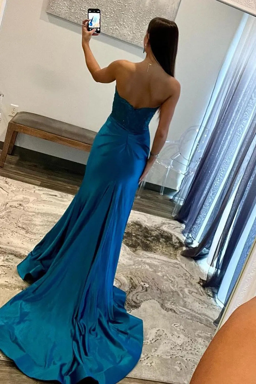 Glamorous Mermaid Sweetheart Neck Sleeveless Open-Back Back Zip Floor-Length Prom Dress With Split