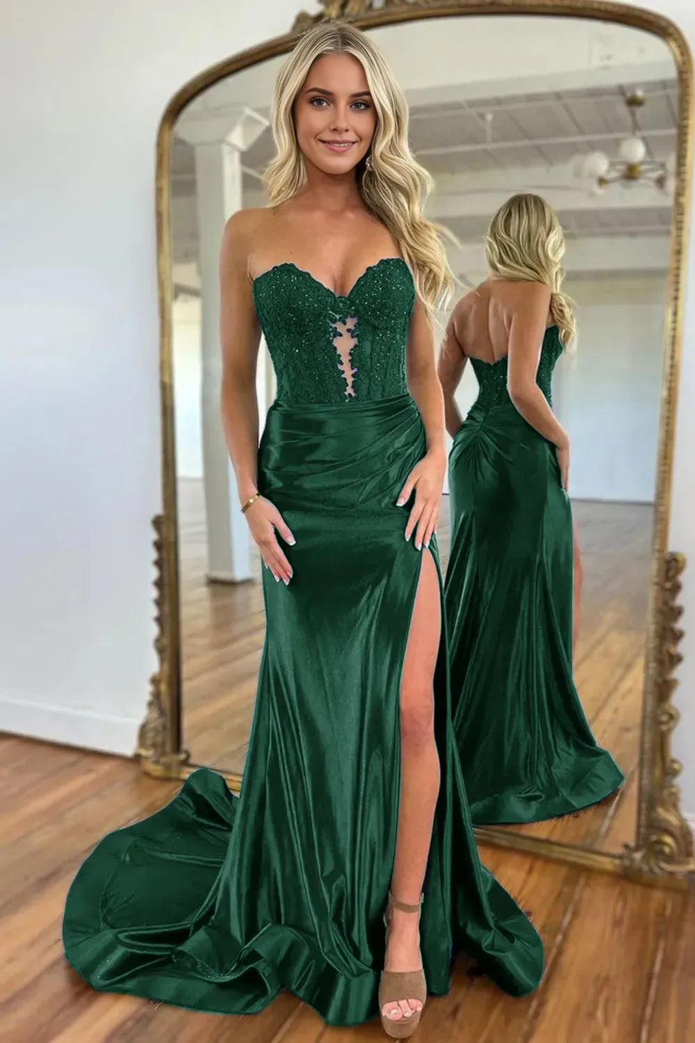 Glamorous Mermaid Sweetheart Neck Sleeveless Open-Back Back Zip Floor-Length Prom Dress With Split
