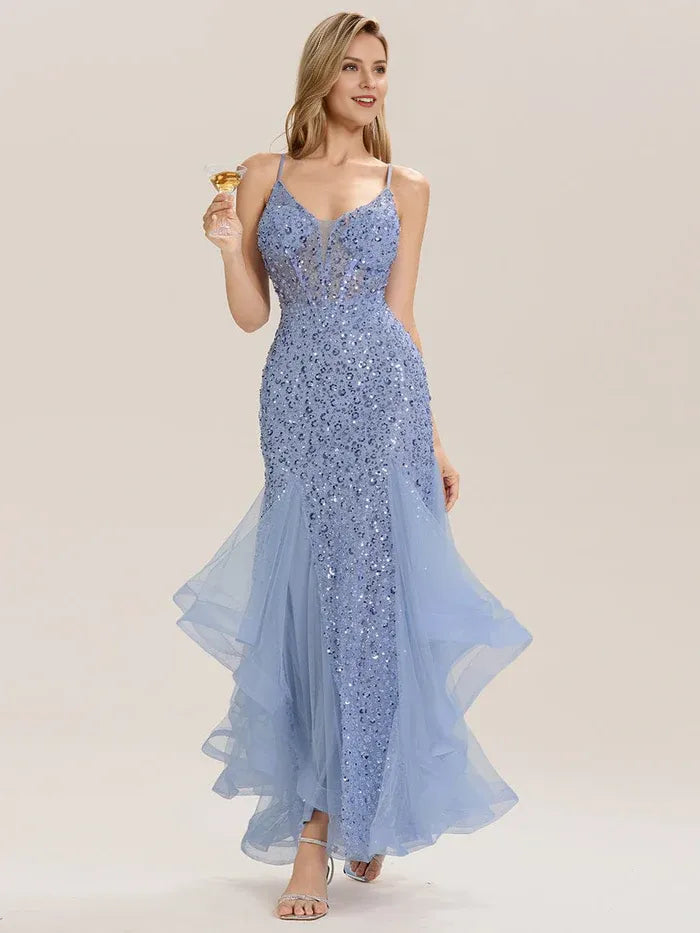 Glamorous Mermaid Sweetheart Neck Sleeveless Sequin Back Zip Floor-Length Prom Dresses