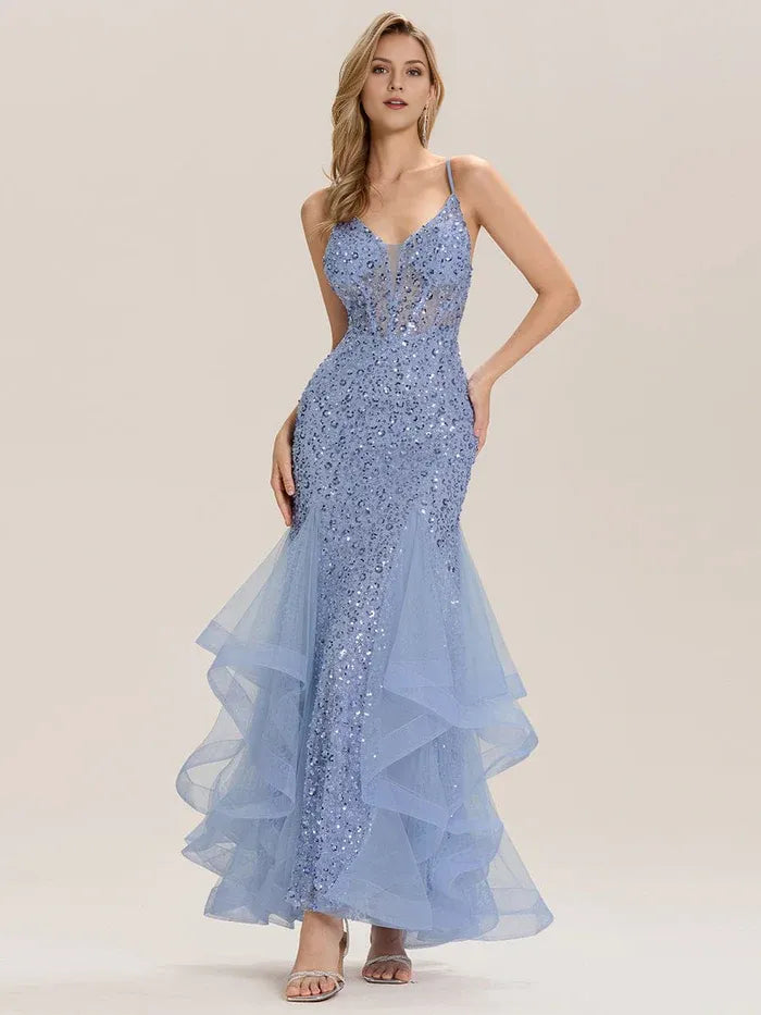 Glamorous Mermaid Sweetheart Neck Sleeveless Sequin Back Zip Floor-Length Prom Dresses