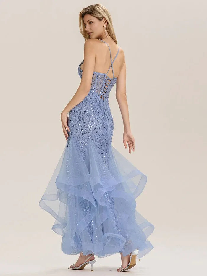 Glamorous Mermaid Sweetheart Neck Sleeveless Sequin Back Zip Floor-Length Prom Dresses