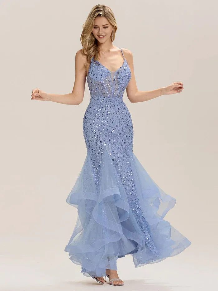 Glamorous Mermaid Sweetheart Neck Sleeveless Sequin Back Zip Floor-Length Prom Dresses