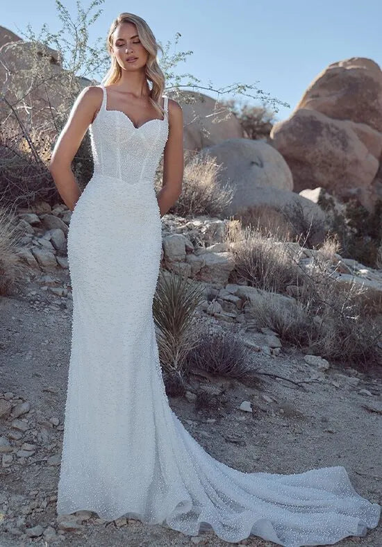 Glamorous Mermaid Sweetheart Neck Spaghetti Strap Open Back Train Wedding Dresses
