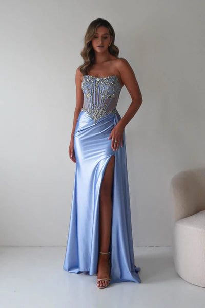 Glamorous Mermaid Sweetheart Strapless Embellished-Bodice Floor-Length Formal Prom Dresses