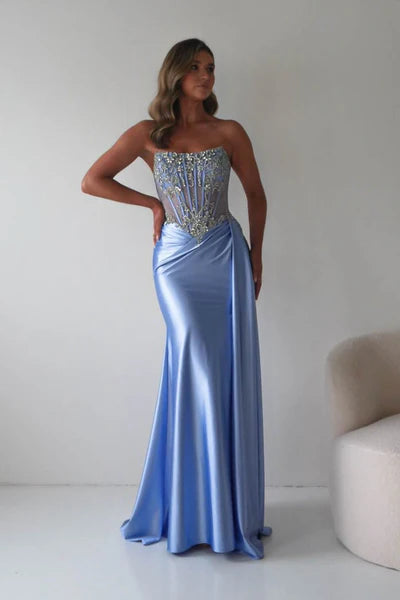 Glamorous Mermaid Sweetheart Strapless Embellished-Bodice Floor-Length Formal Prom Dresses