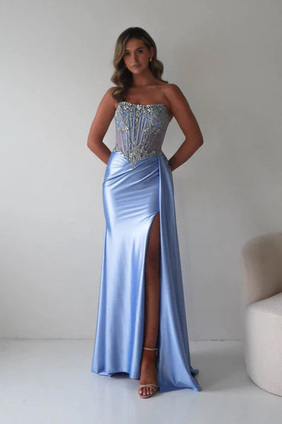 Glamorous Mermaid Sweetheart Strapless Embellished-Bodice Floor-Length Formal Prom Dresses