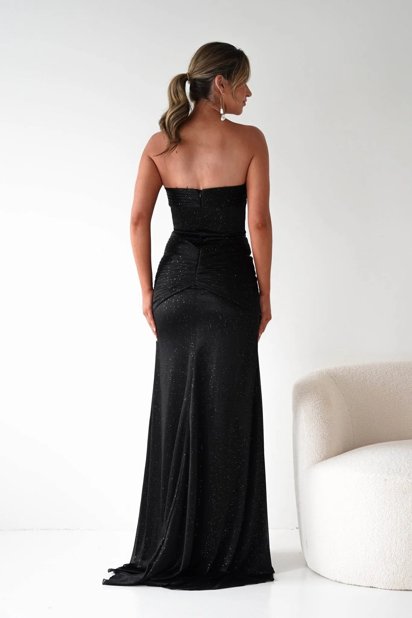 Glamorous Mermaid Sweetheart Strapless Glitter-Bodice Floor-Length Formal Prom Dresses