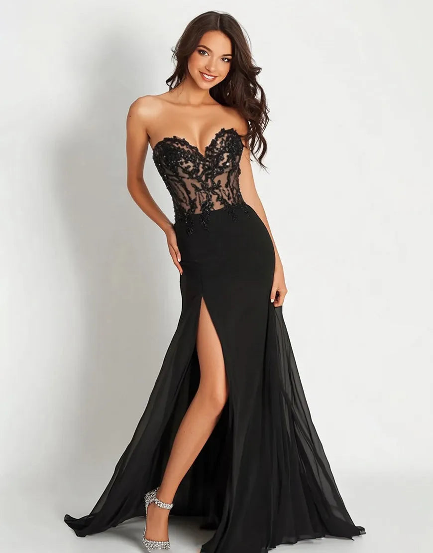 Glamorous Mermaid Sweetheart Strapless Lace Back Floor Length Formal Prom Dresses
