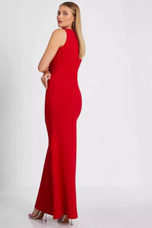 Glamorous Mermaid V Neck Sleeveless Beaded Back Floor Length Formal Prom Dresses