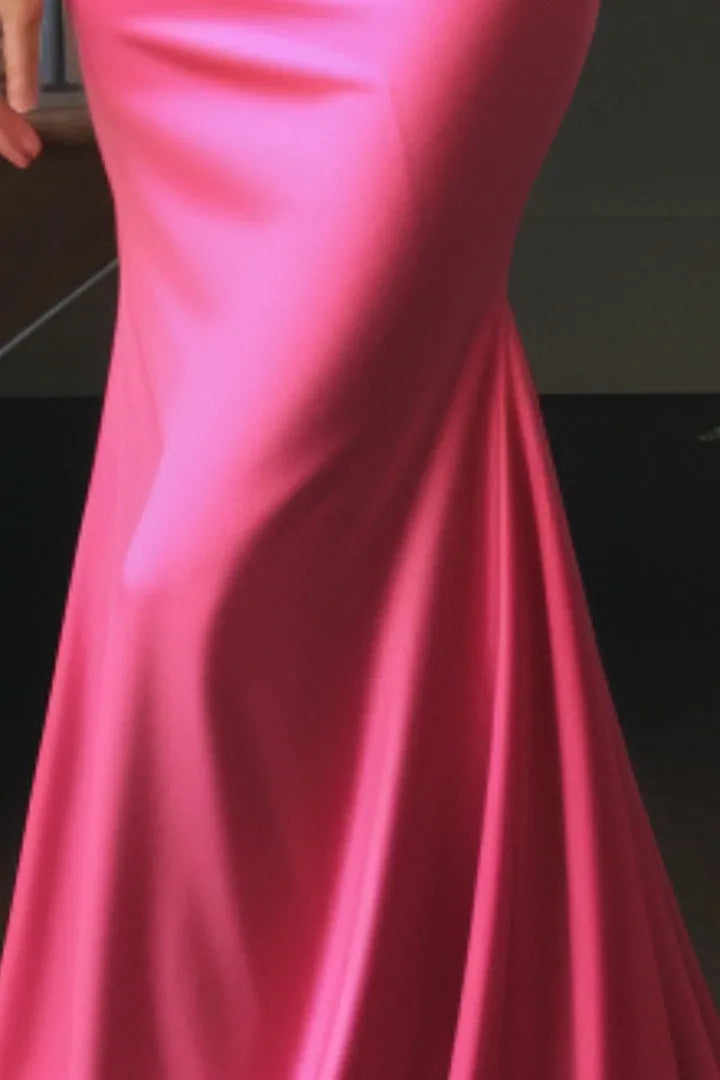 Glamorous Pink Mermaid Strapless Sleeveless Back Zip Sweep/Brush Train Prom Dress Hot Sale