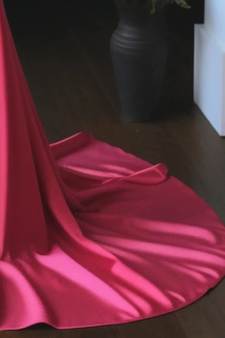 Glamorous Pink Mermaid Strapless Sleeveless Back Zip Sweep/Brush Train Prom Dress Hot Sale