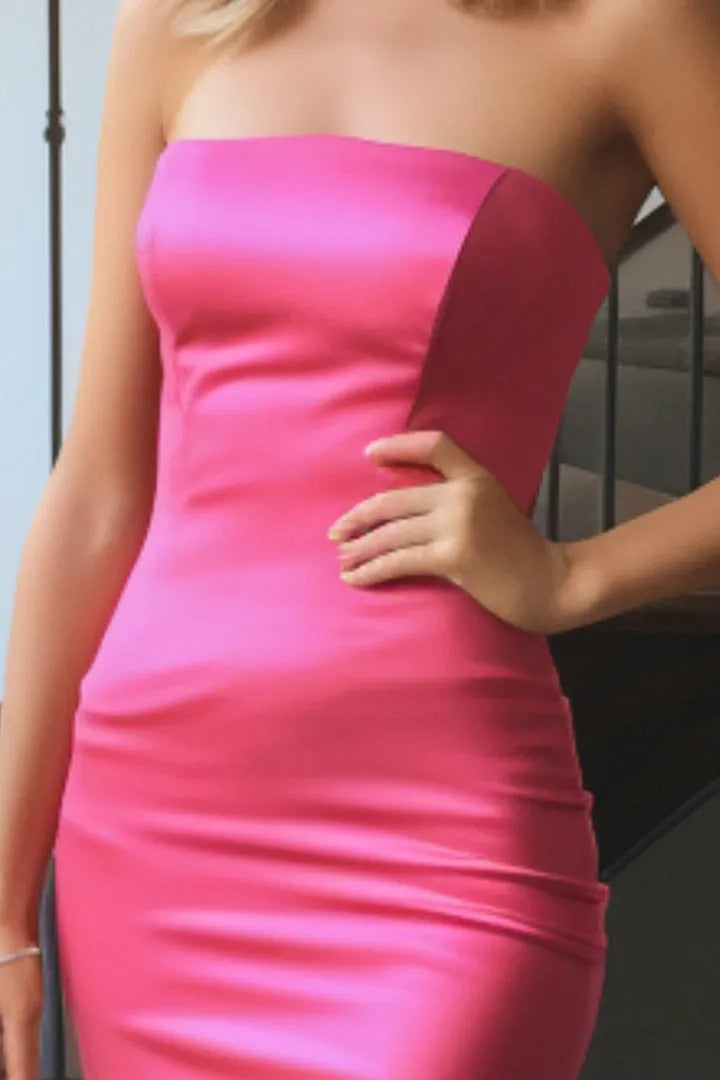 Glamorous Pink Mermaid Strapless Sleeveless Back Zip Sweep/Brush Train Prom Dress Hot Sale