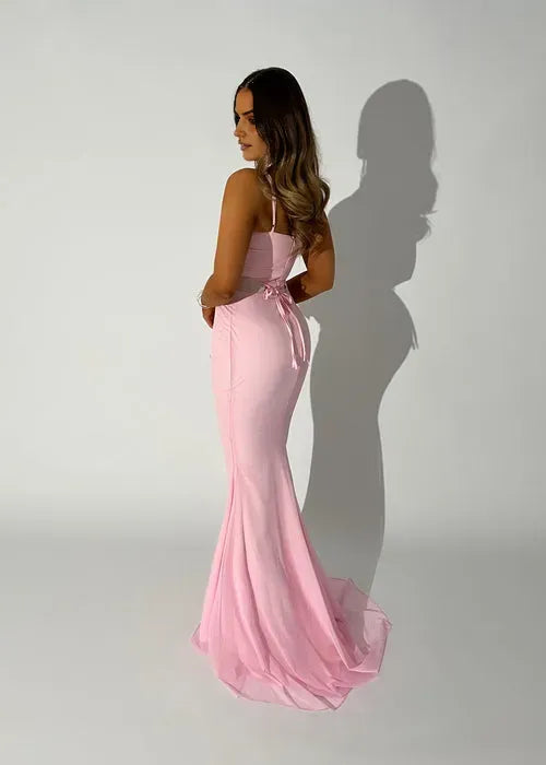 Glamorous Pink Mermaid Sweetheart Neckline Sleeveless Beaded Glitter Waist with Back Zip Floor-Length Prom Dresses