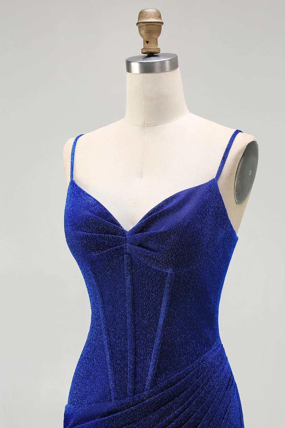 Glamorous Royal Blue Mermaid Spaghetti Strap Sleeveless Lace-Up Back Floor-Length Glitter  Prom Dress with Slit