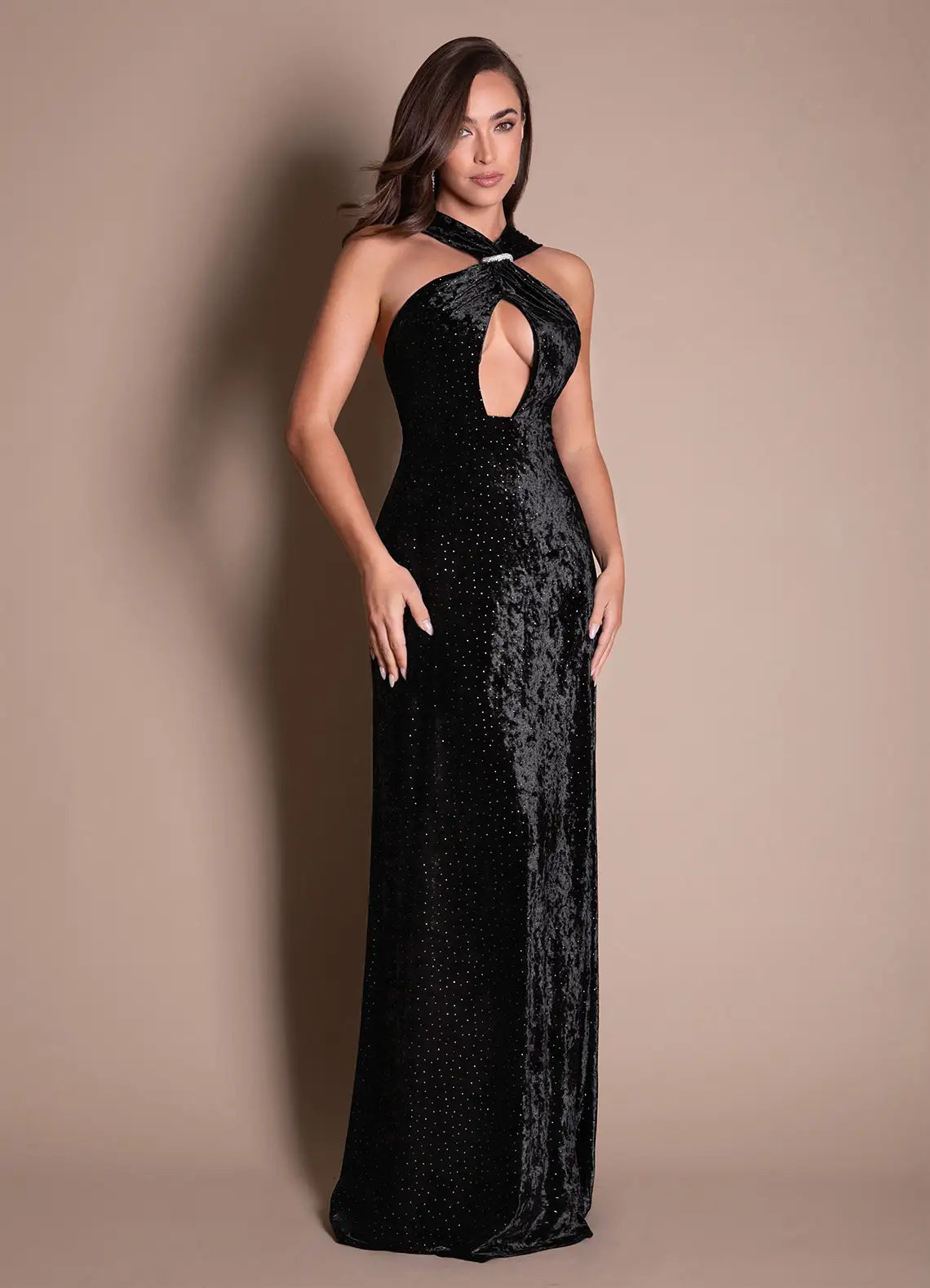 Glamorous Sheath Halter Neck Sleeveless Deep V-Back Floor-Length Evening Dresses