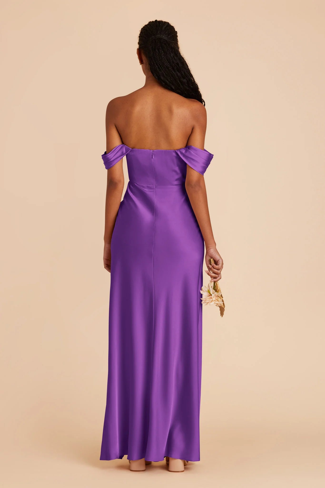 Glamorous Sheath Off-Shoulder Short-Sleeve Open-Back Back Zip Floor-Length Prom Dresses with Side Leg Slit
