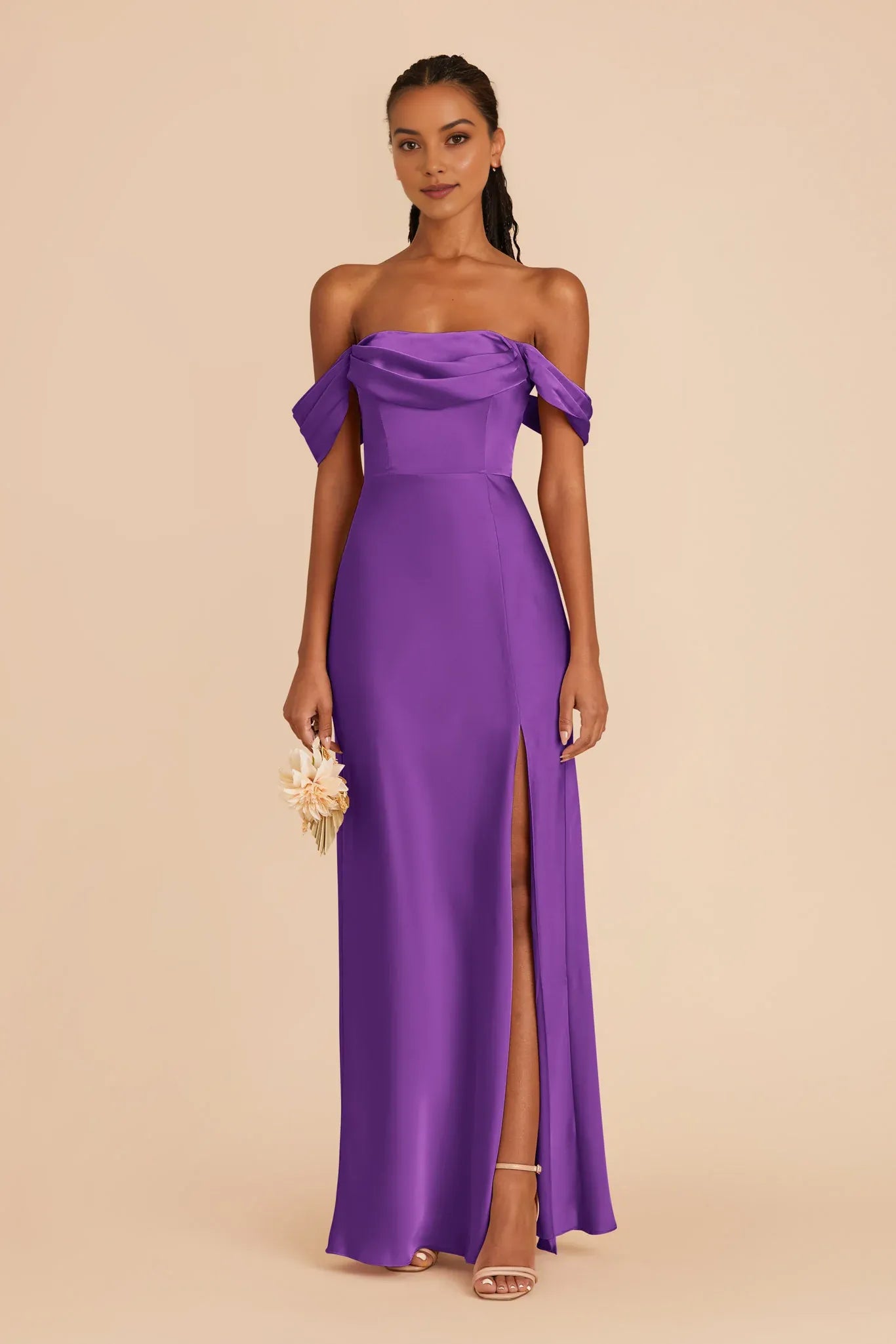 Glamorous Sheath Off-Shoulder Short-Sleeve Open-Back Back Zip Floor-Length Prom Dresses with Side Leg Slit