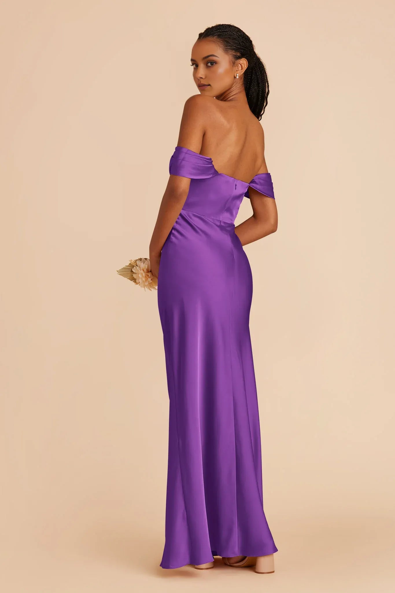 Glamorous Sheath Off-Shoulder Short-Sleeve Open-Back Back Zip Floor-Length Prom Dresses with Side Leg Slit