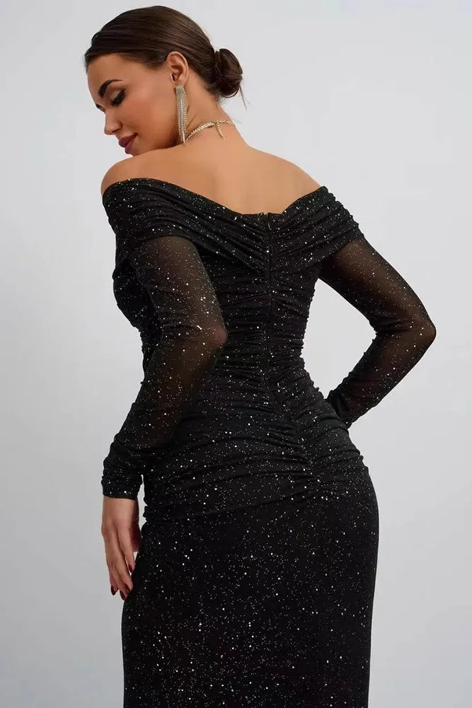 Glamorous Sheath Sweetheart Off-The-Shoulder Ruched Back Midi Party Dresses