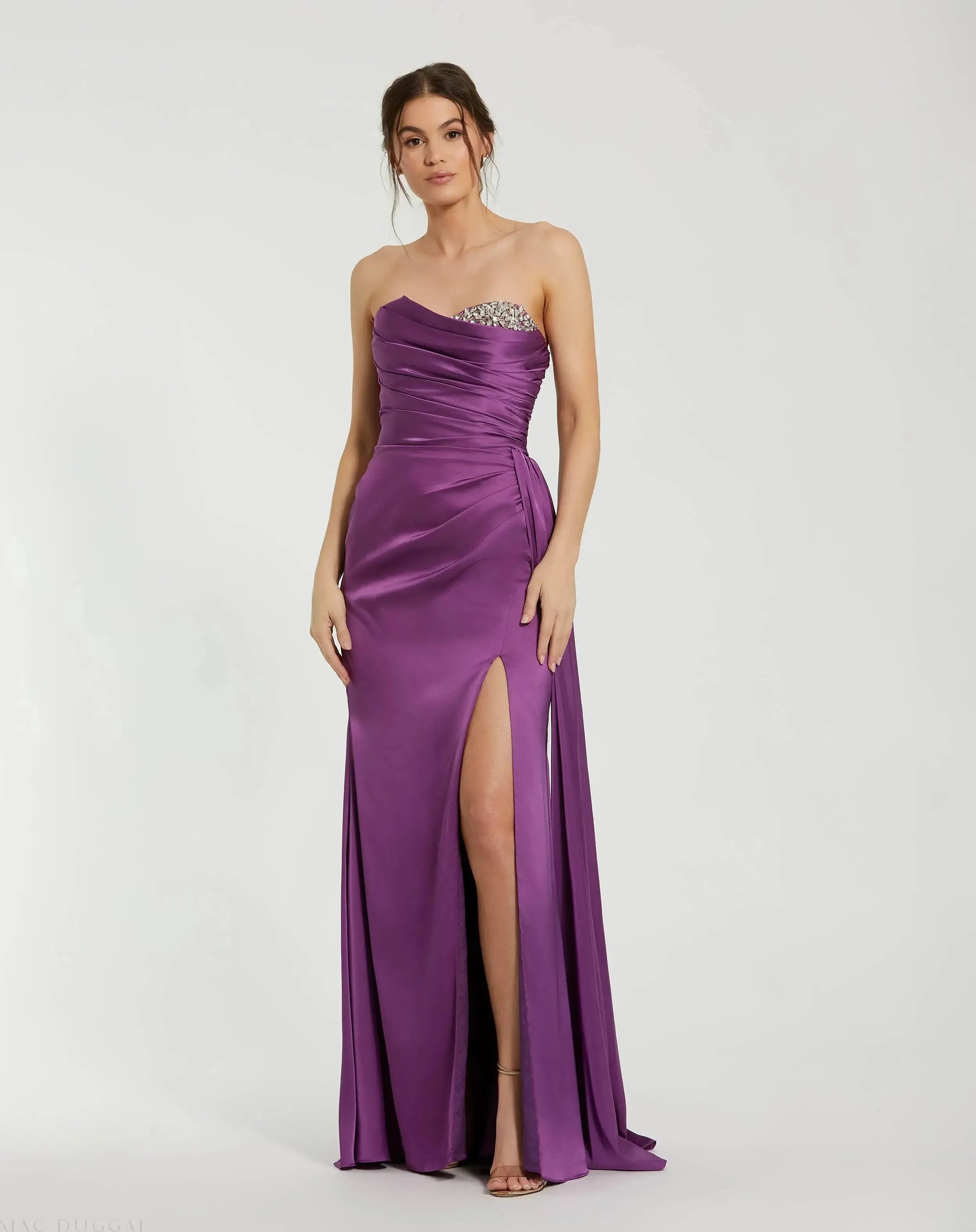 Glamorous Sheath Sweetheart Strapless Sequin Accent High Slit Floor Length Formal Prom Gown