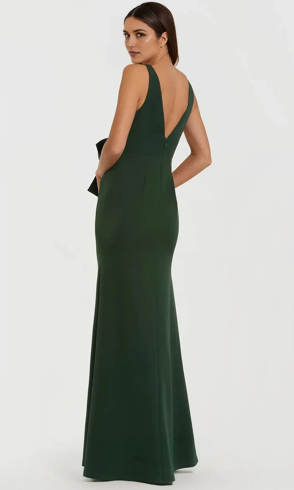Glamorous Sheath V-Neck Sleeveless Crepe Zip-Back Floor-Length Mother of the Bride Dress with Front Bow